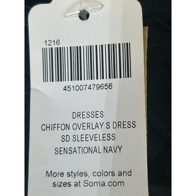 New Soma Chiffon Overlay Dress Sensational Navy Sleeveless Belted Size Medium - Image 4