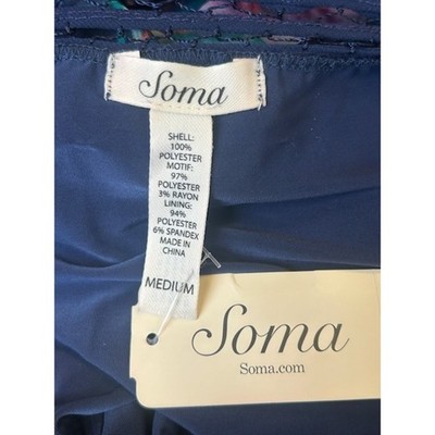 New Soma Chiffon Overlay Dress Sensational Navy Sleeveless Belted Size Medium - Image 5