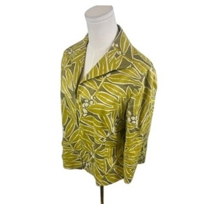 Lafayette 148 New York Green Linen Lined Floral 3/4 Sleeve Blazer Jacket Size 10 - Image 2