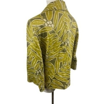 Lafayette 148 New York Green Linen Lined Floral 3/4 Sleeve Blazer Jacket Size 10 - Image 3