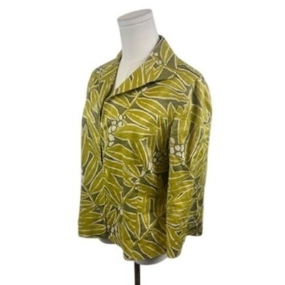 Lafayette 148 New York Green Linen Lined Floral 3/4 Sleeve Blazer Jacket Size 10 - Image 4