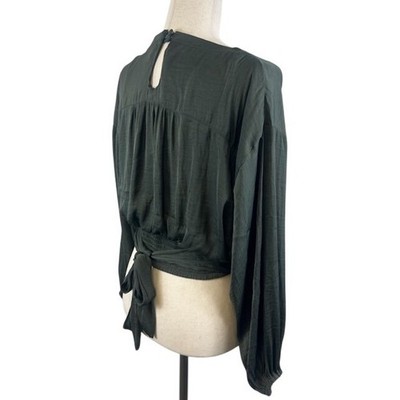 Anthropologie Blouse Top Olive Green Long Sleeve Tie Back V Neck Size XS - Image 2