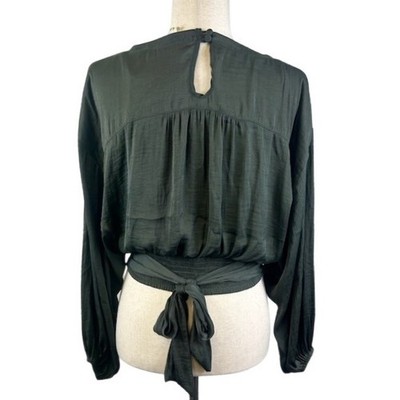 Anthropologie Blouse Top Olive Green Long Sleeve Tie Back V Neck Size XS - Image 3