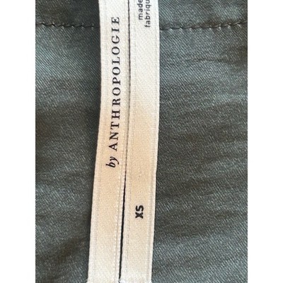 Anthropologie Blouse Top Olive Green Long Sleeve Tie Back V Neck Size XS - Image 4