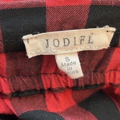 JODIFL Women's Size Small Red Black Buffalo Plaid Smocked Peasant Top - Image 3