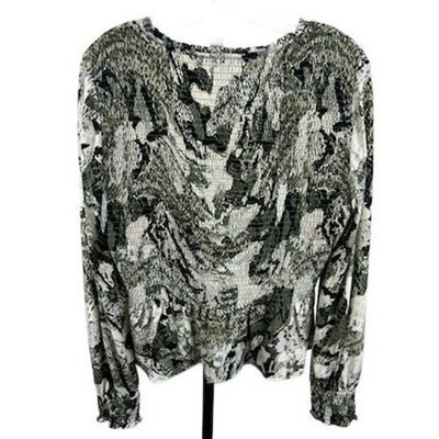 White House Black Market Women's Size Medium Snake Print Smocked V-Neck Blouse - Image 2