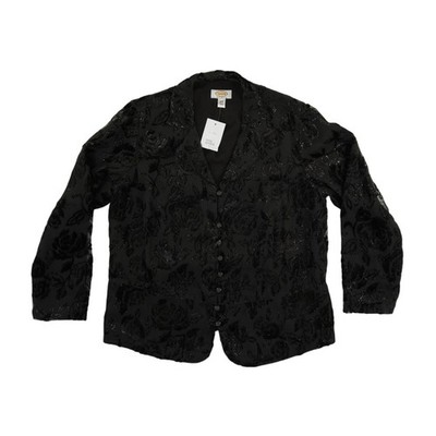 NWT Talbots Blazer Women's Size 14W Black Floral Devore Velvet Jacket - Image 2