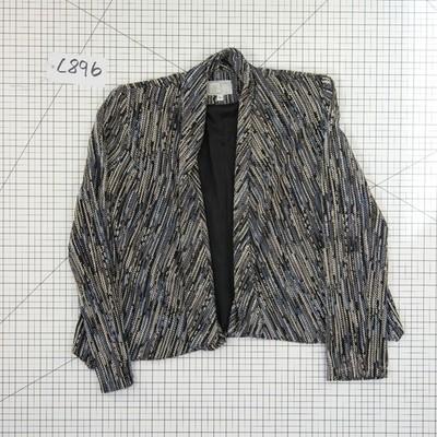 Alberto Makali Blazer Women's Size Large Blue Black Chevron Open Front Jacket - Image 6