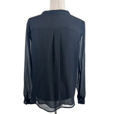 Tommy Hilfiger Blouse Top Women's Size Large Black Chiffon Ruffle V-Neck Holiday - Image 3