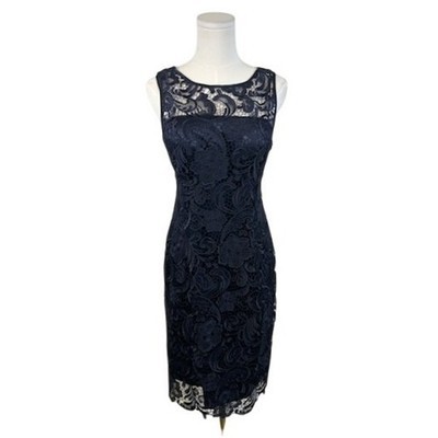 Adrianna Papell Lace Dress Cocktail Party Sleeveless Navy Blue Size 8 - Image 2