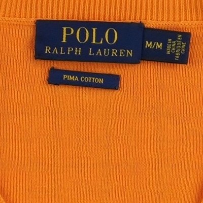 Polo Ralph Lauren Sweater Men's Orange Pima Cotton V-Neck Blue Pony Size Medium - Image 4