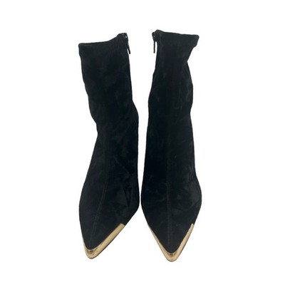 Versace Jeans Couture Black Velvet Ankle Boots Gold Pointed Toe Stiletto Size 38 - Image 2