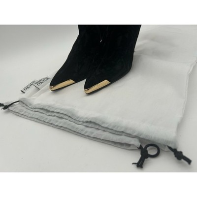 Versace Jeans Couture Black Velvet Ankle Boots Gold Pointed Toe Stiletto Size 38 - Image 6