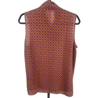 Pleione Women's Size Large Purple Geometric Sleeveless Bow Neck Blouse - Image 2