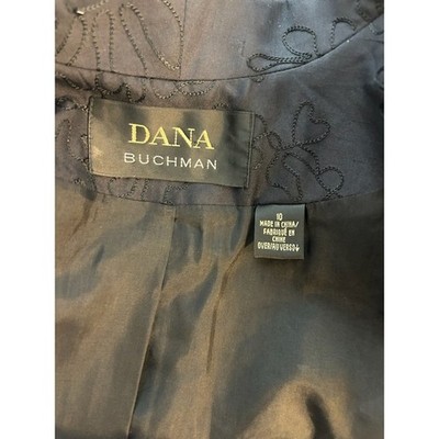 Classic Dana Buchman 100% Silk Blue Black Crystal Beaded Blazer Jacket Size 10 - Image 3
