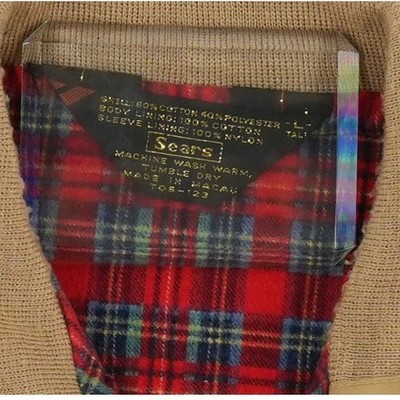 Vintage Sears Men's Size Large Tall Tan Khaki Plaid Lined Harrington Jacket Coat - Image 3