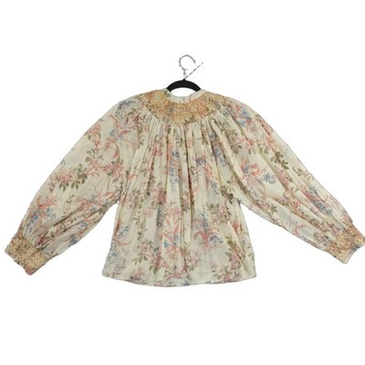 Anthropologie Blouse Women's Size Large Floral Smocked Lurex Peasant Top - Image 3