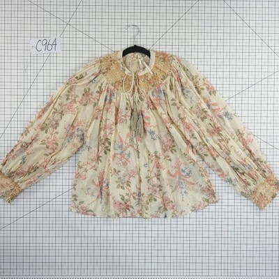 Anthropologie Blouse Women's Size Large Floral Smocked Lurex Peasant Top - Image 7