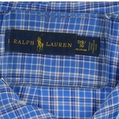 Ralph Lauren Shirt Men's Size 3XB Blue Plaid 100% Cotton Button Down - Image 3