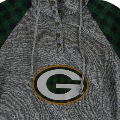 Green Bay Packers Hoodie Men's Size Large Grey Marl Plaid Henley Sweatshirt Top - Image 4