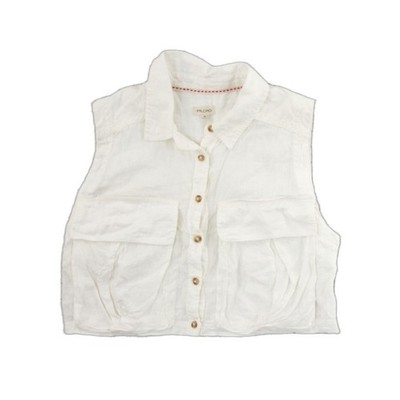 Pilcro Anthropologie 100% Linen Top Women's Size Medium White Crop Utility Vest - Image 2