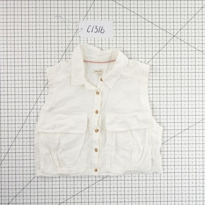 Pilcro Anthropologie 100% Linen Top Women's Size Medium White Crop Utility Vest - Image 7