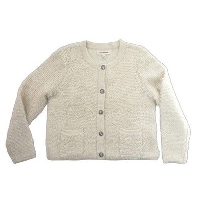 New Lucky Brand Cardigan Sweater Women's Size Large Cream Boucle Star Buttons - Image 2