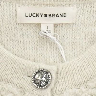 New Lucky Brand Cardigan Sweater Women's Size Large Cream Boucle Star Buttons - Image 4