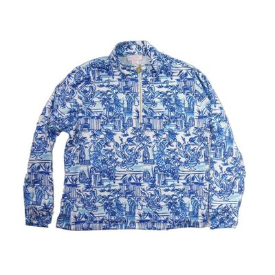 Stella Parker Top Women's XL Petite XLP Blue White Tropical Toile Pullover Golf - Image 2