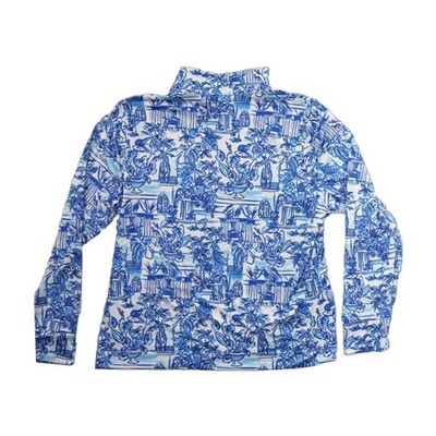 Stella Parker Top Women's XL Petite XLP Blue White Tropical Toile Pullover Golf - Image 3