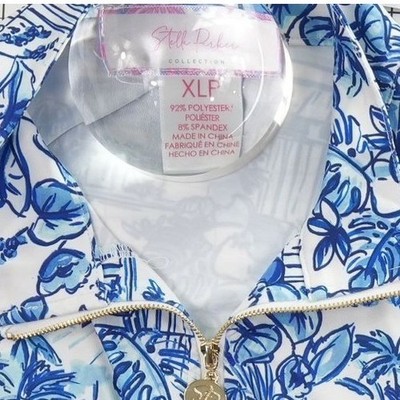 Stella Parker Top Women's XL Petite XLP Blue White Tropical Toile Pullover Golf - Image 4