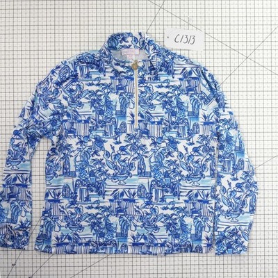 Stella Parker Top Women's XL Petite XLP Blue White Tropical Toile Pullover Golf - Image 5