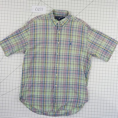 Ralph Lauren Sport Mens Size Large Green Plaid Madras Short Sleeve Shirt - Image 7