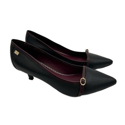 Tommy Hilfiger Women's Size 7M Black Leather Pointed Toe Kitten Heel Pumps Shoes - Image 2