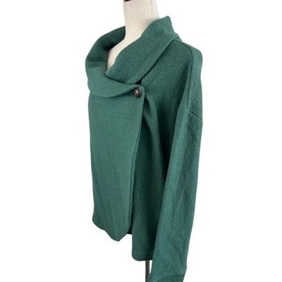Sigrid Olsen Womens Green Boiled Wool Blend Cowl Neck Button Sweater Size XL - Image 2