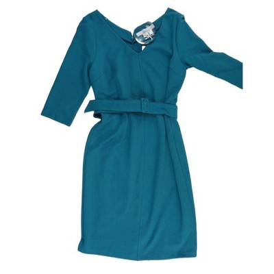 Boden Dress Women's Size 14R 14 R Teal Blue Ribbed V-Neck Belted Ottilie Ottoman - Image 2