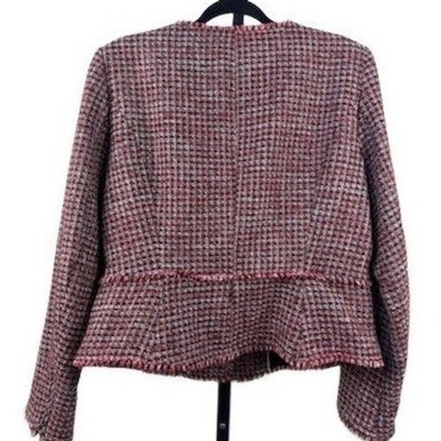 White House Black Market Moto Jacket Women Size 12 Pink Tweed Houndstooth Blazer - Image 4