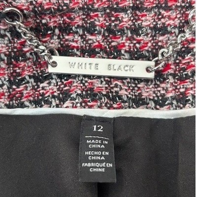 White House Black Market Moto Jacket Women Size 12 Pink Tweed Houndstooth Blazer - Image 6