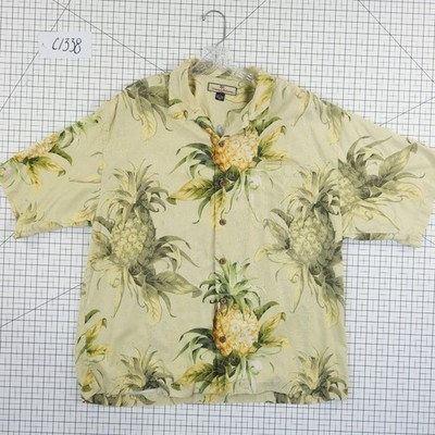 Tommy Bahama Shirt Men's XL 100% Silk Pineapple Tropical Hawaiian Camp Yellow - Image 5