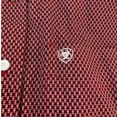 Ariat Shirt Men's Size Small Burgundy Geometric Short Sleeve Button Stretch - Image 3