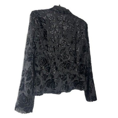 Talbots Evening Jacket Women's Size 12 Black Velvet Floral Burnout Blazer Top - Image 3