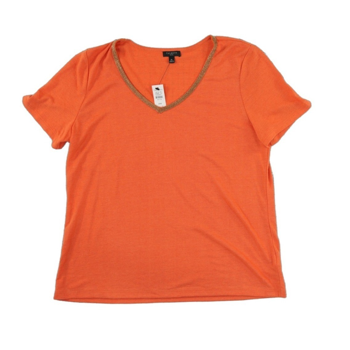 NWT Talbots Top Shirt Womens Size Medium Petite Orange Linen Blend Beaded V Neck - Image 2