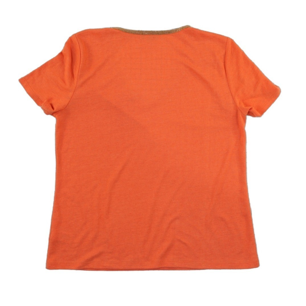 NWT Talbots Top Shirt Womens Size Medium Petite Orange Linen Blend Beaded V Neck - Image 3