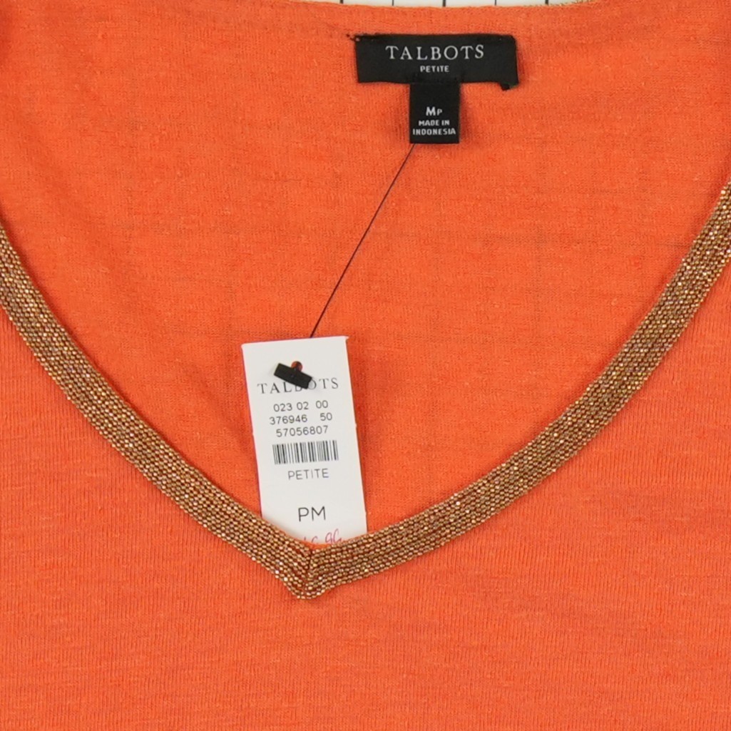 NWT Talbots Top Shirt Womens Size Medium Petite Orange Linen Blend Beaded V Neck - Image 4