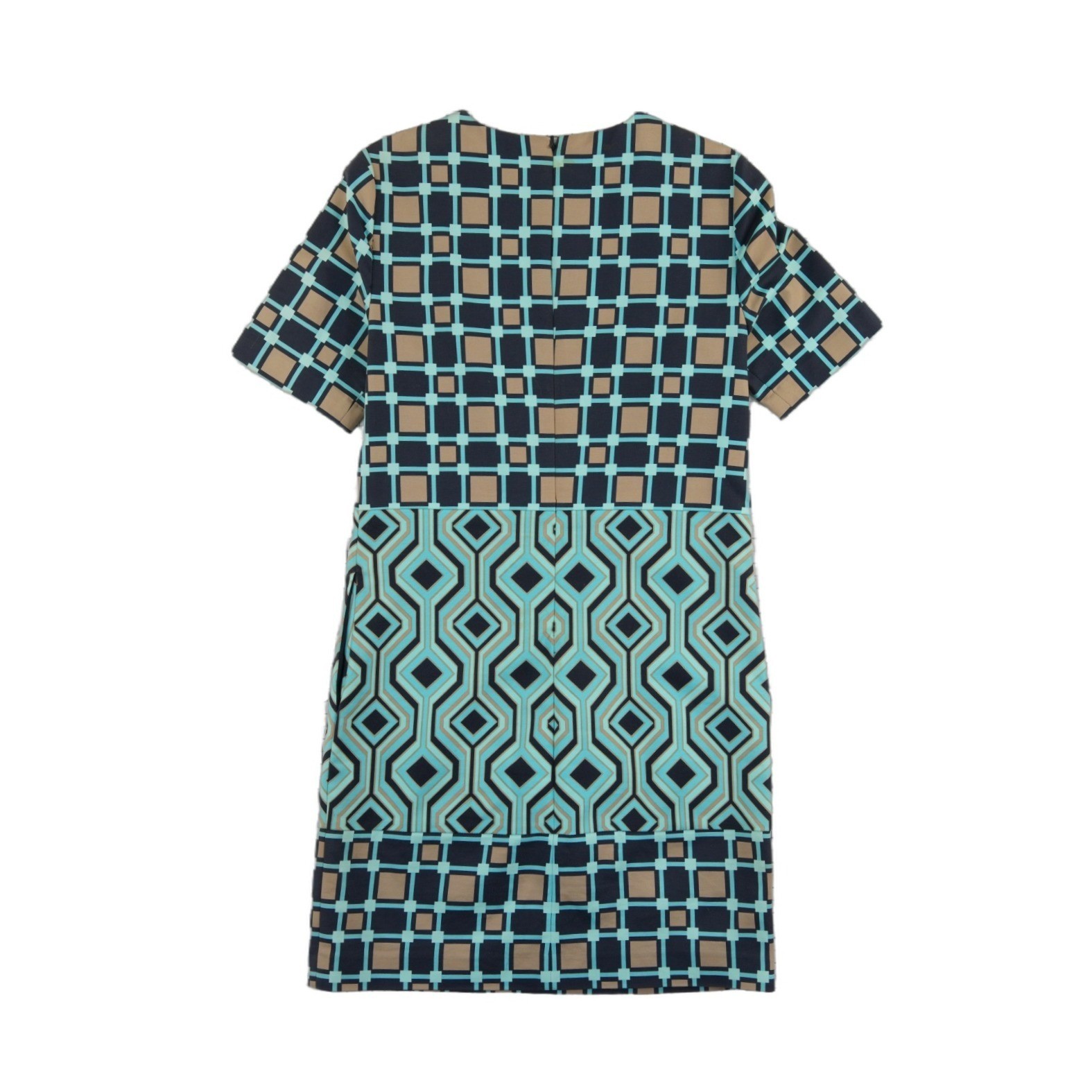 Michael Kors Shift Dress Women's Size 2 Navy Teal Geometric Short Sleeve - Image 3