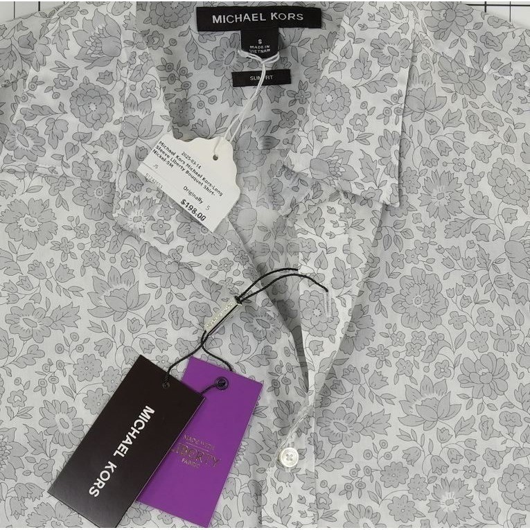 New Michael Kors Men's Size Small Nickel Grey Liberty Floral Slim Fit Shirt - Image 5