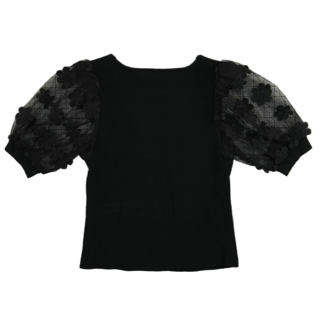 Dolan Left Coast Ribbed Knit Top Women's Size SP Black Puff Sleeve Sweater - Image 3