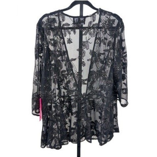 Alex Evenings Jacket Women Size 2X Black Floral Lace Sequin Open Cardigan Topper - Image 3