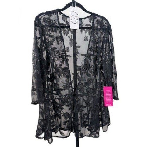 Alex Evenings Jacket Women Size 2X Black Floral Lace Sequin Open Cardigan Topper - Image 8