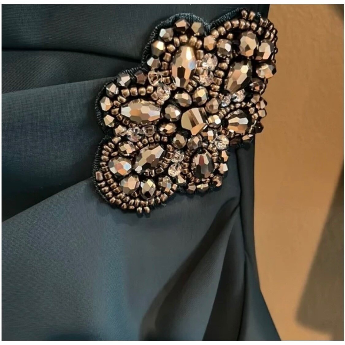 New Alex Evenings Deep Teal Scuba Dress Crystal Accents Women's Size 10 Cocktail - Image 4